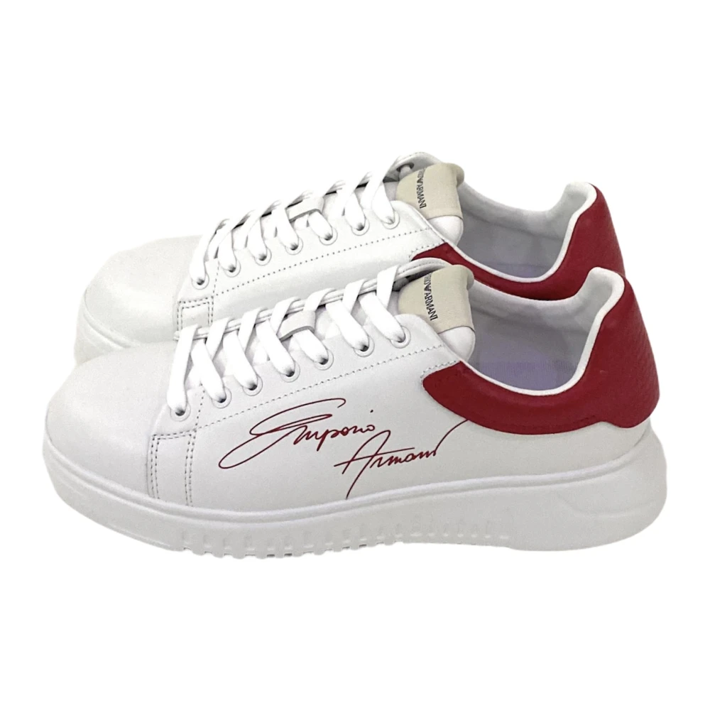 Emporio Armani Men's Multicolor Sneakers,, White Leather Trainers With Red Logo Size 12 Uk
