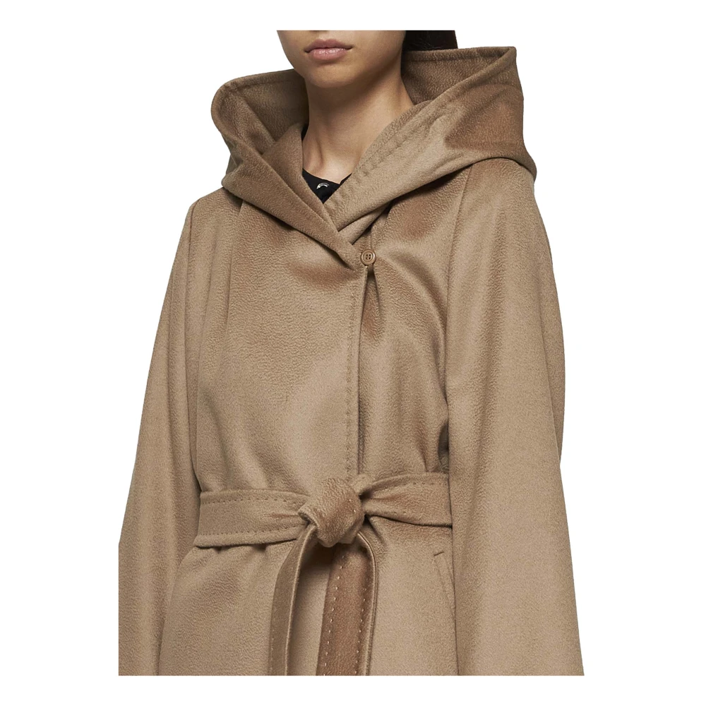 Max Mara Studio Kameelwollen Jas met Capuchon Brown Dames