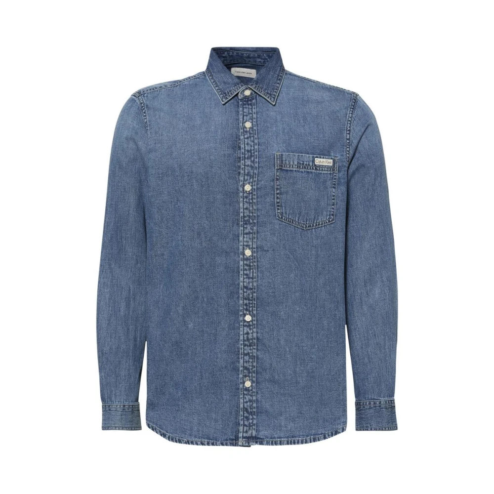 Calvin Klein Jeans Men's Blue Button-Up Cotton Shirt