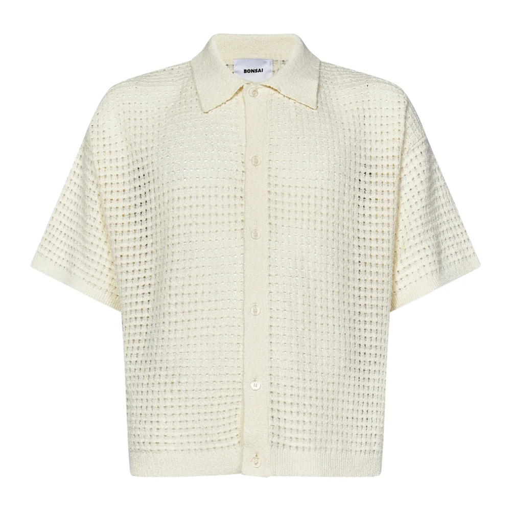 Bonsai Witte Gebreide Shirt met Box Fit Beige Heren