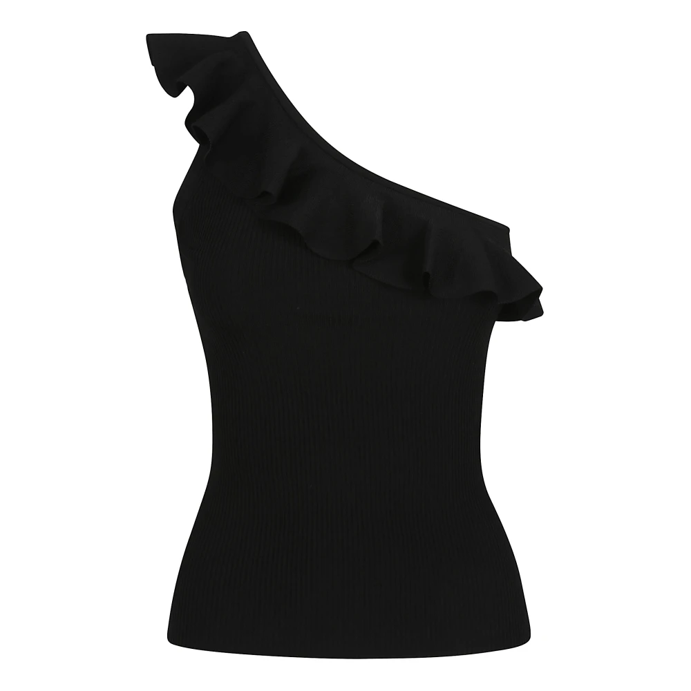 Zimmermann Women's Black Sleeveless Tops, M, Frill Asymmetric Tank Top