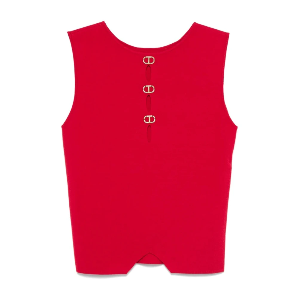 Twinset Rode Gebreide Top met Ovale Plaquette Red Dames