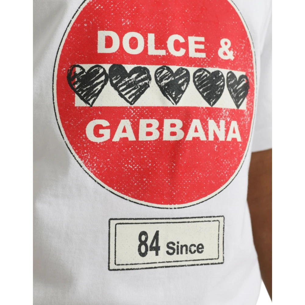 Dolce & Gabbana Amor Heart Crewneck T-Shirt White Heren