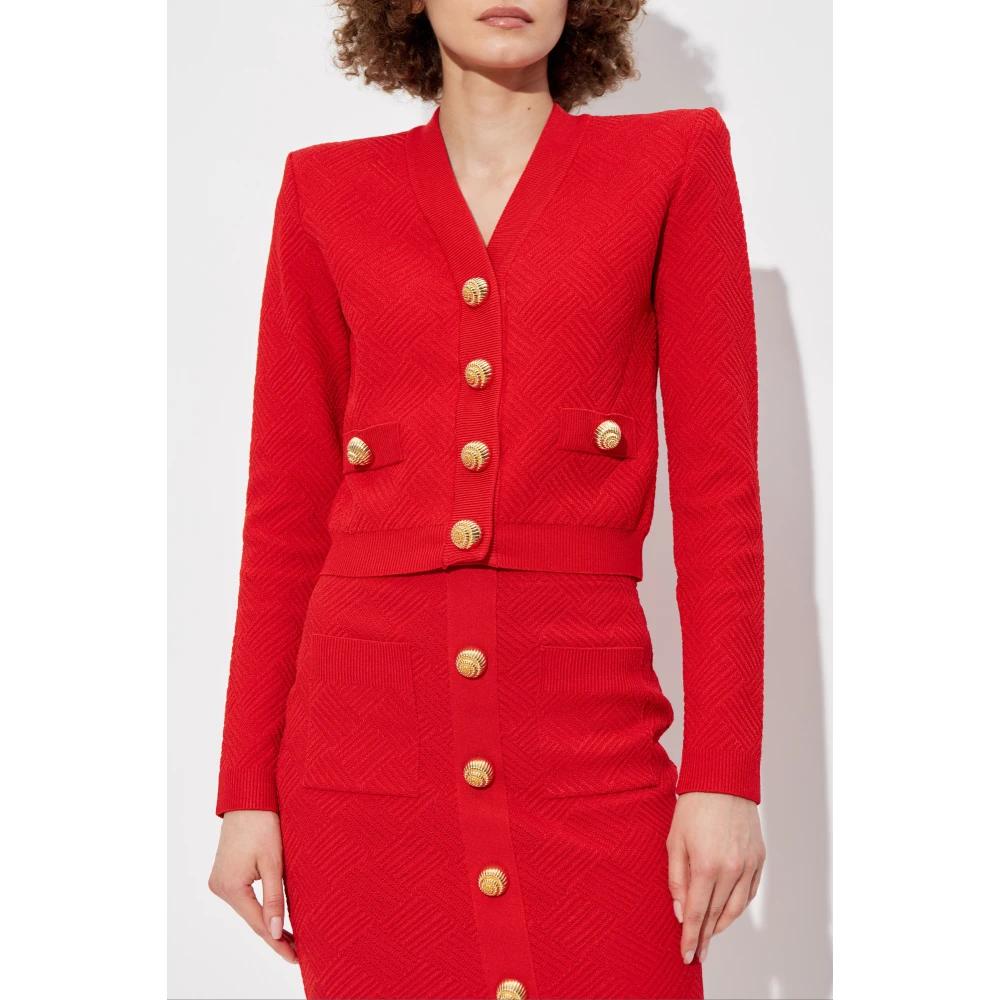 Balmain Snap Button Cardigan Red Dames