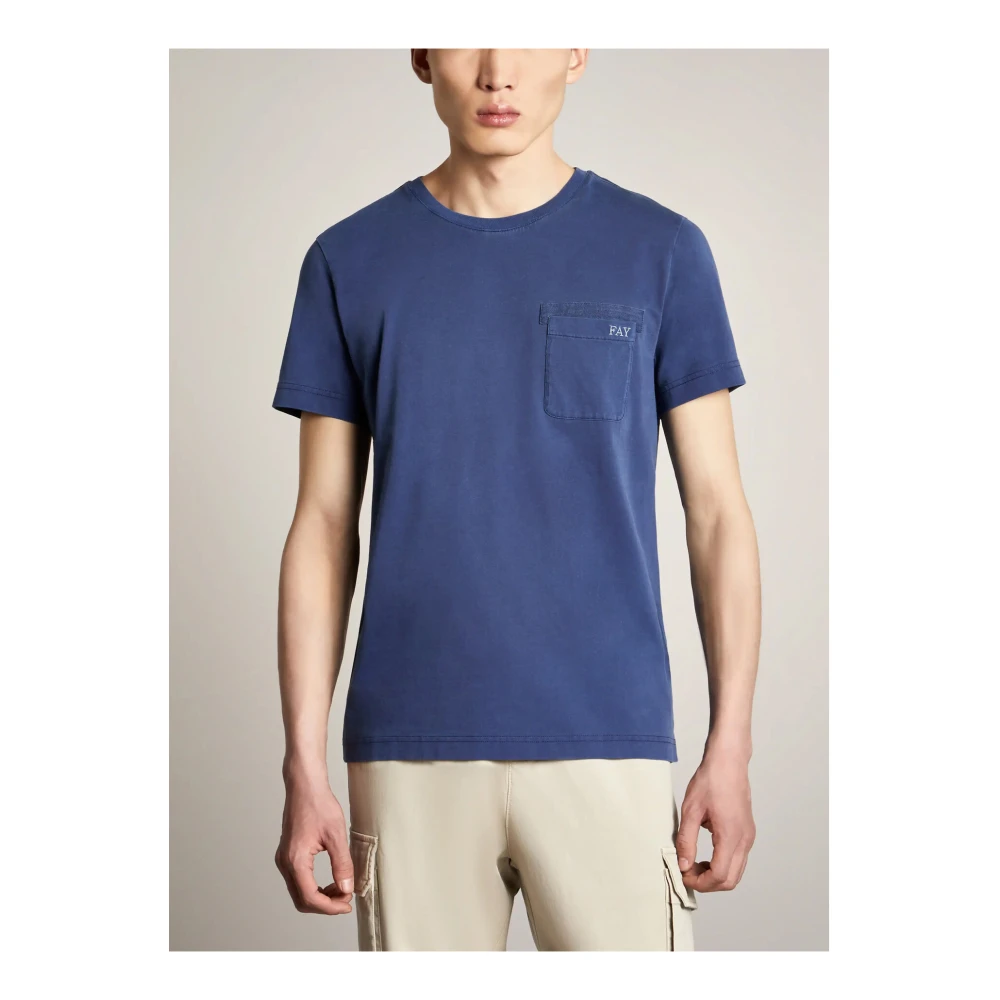 Fay Frosted Geborduurde Zak Jersey T-Shirt Blue Heren