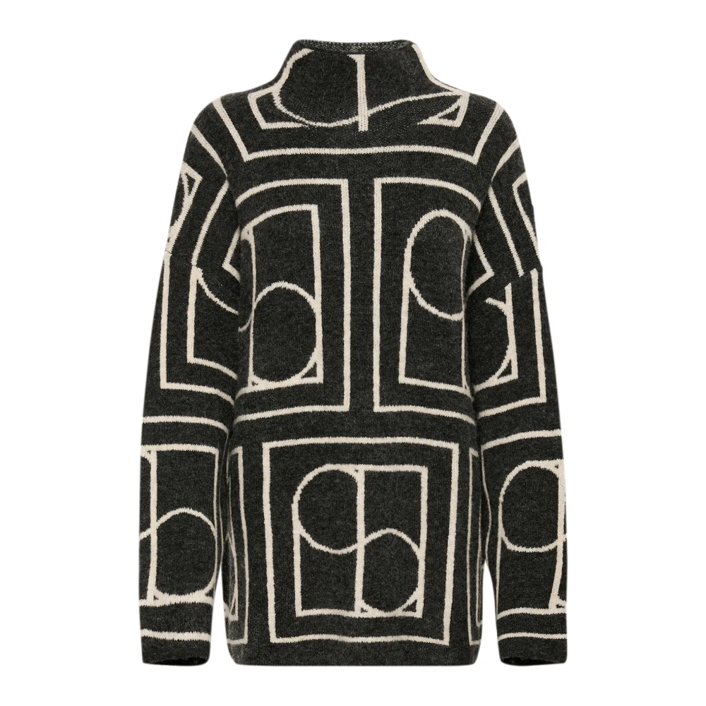 Soaked in Luxury Zwart en Wit Monogram Gebreide Trui Black Dames
