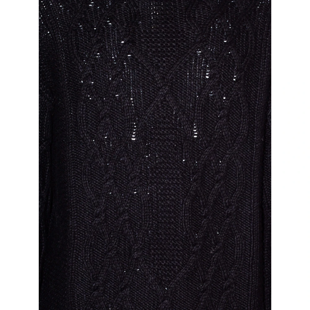 Mauro Grifoni Zwarte wollen trui met vlechtdesign Black Heren