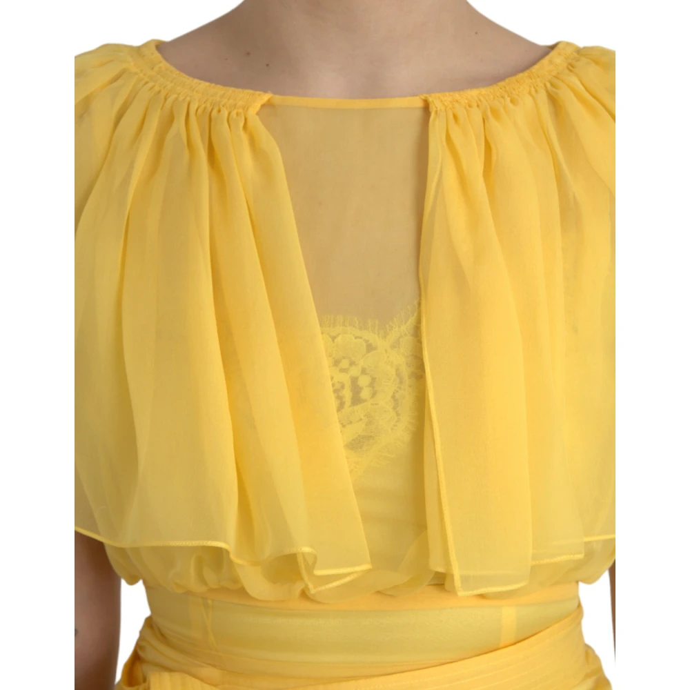 Dolce & Gabbana Gele Zijden Sheath Met Riem Lange Maxi Jurk Yellow Dames
