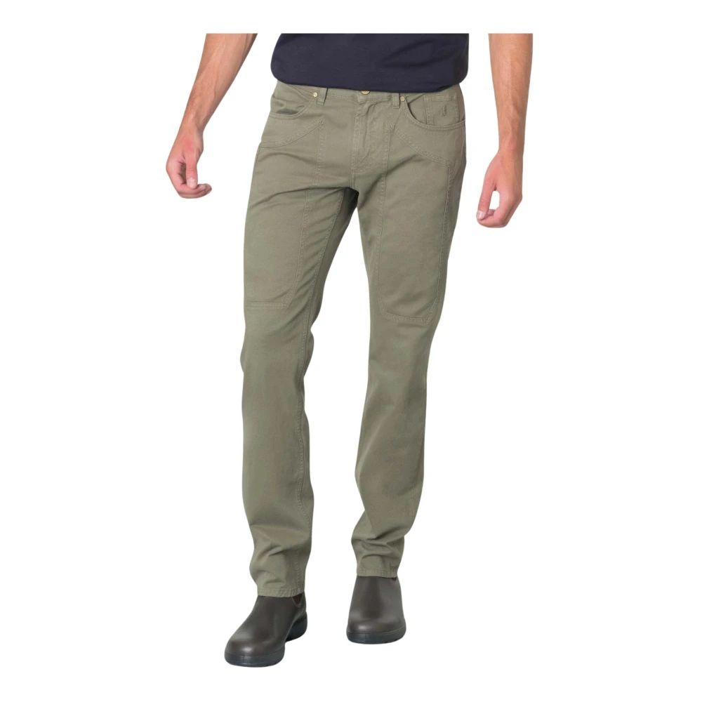 Jeckerson Men's Green Cotton Slim Fit Five Pocket Trousers - Chinos - W29 - Trousers