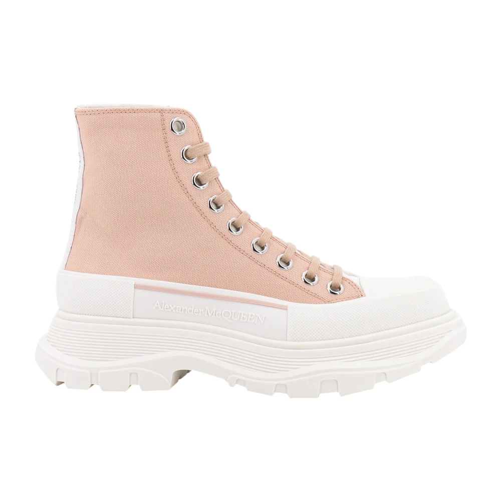 Alexander McQueen Sneakers met Logo Zool Dames Schoenen Beige