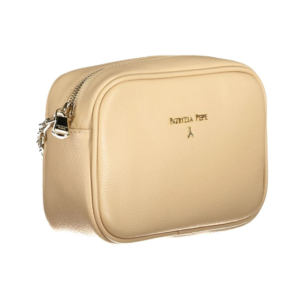 PATRIZIA PEPE Beige Leren Schoudertas met Verstelbare Band Beige Dames