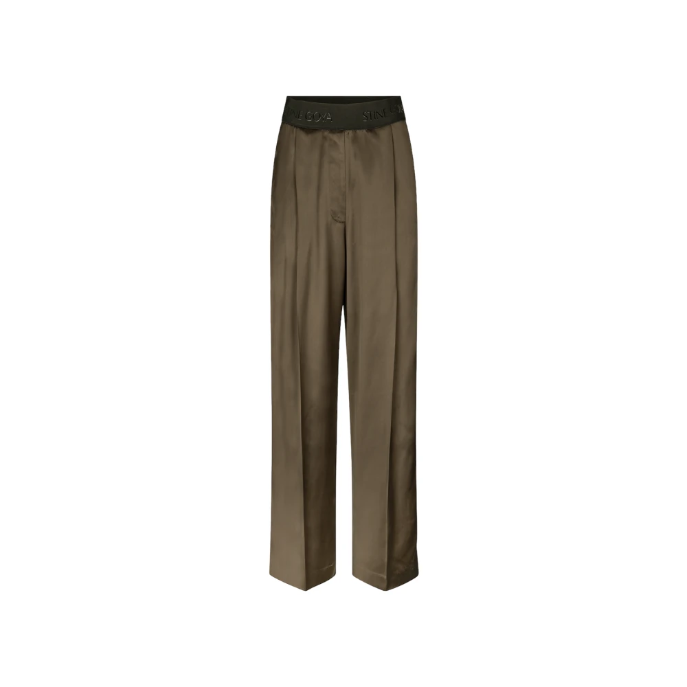Stine Goya Green Luxury Satin Wide-Leg Trousers - Female - Straight Trousers - S - Trousers