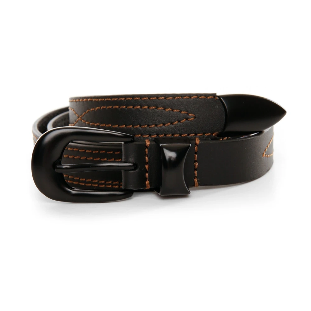 Munthe Läder Western-Inspirerad Sydd Bälte Black, Herr