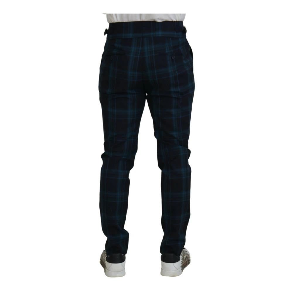 Dolce & Gabbana Smalle Geruite Wollen Broek Blue Heren