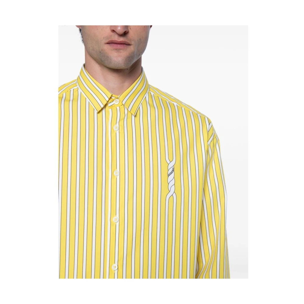 Jacquemus Gestreept Katoenen Overhemd met Logoprint Yellow Heren