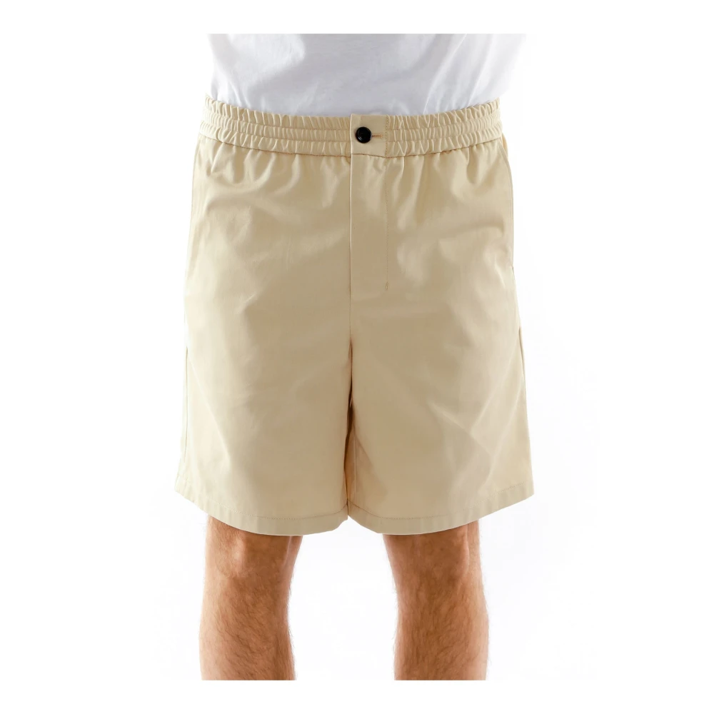 Ami Paris Casual Shorts met Elastische Taille en Zakken Beige Heren
