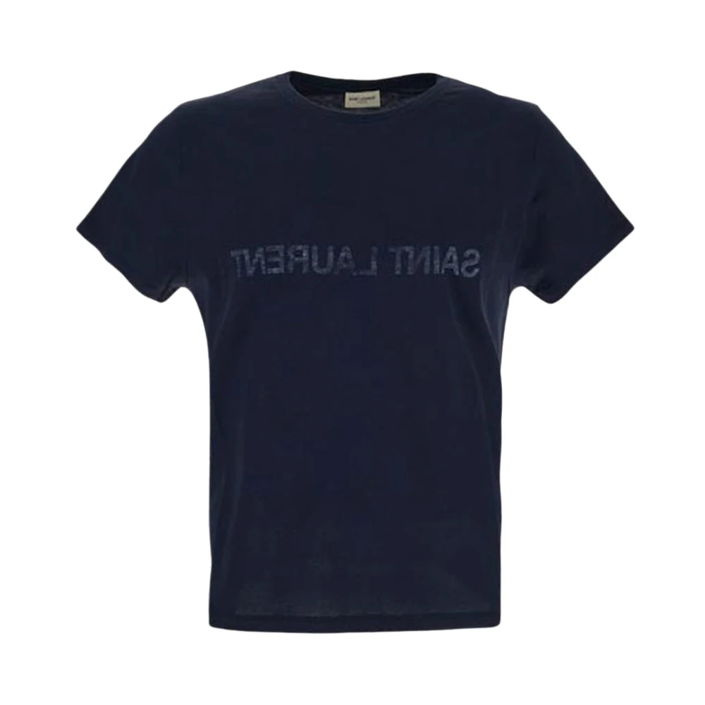 Saint Laurent Logo Print T-shirt Blue Heren