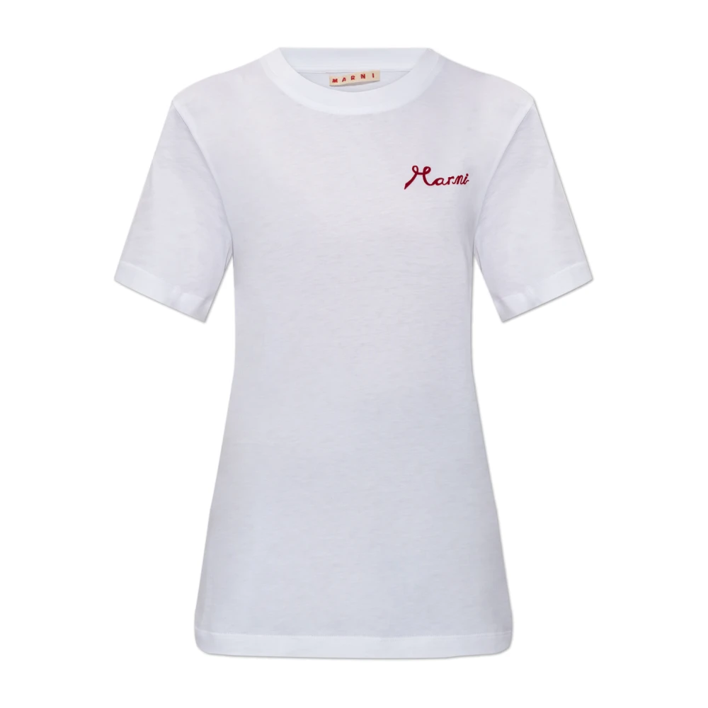 Marni Women's White T-Shirts, Xs, Cotton T-Shirt With Logo