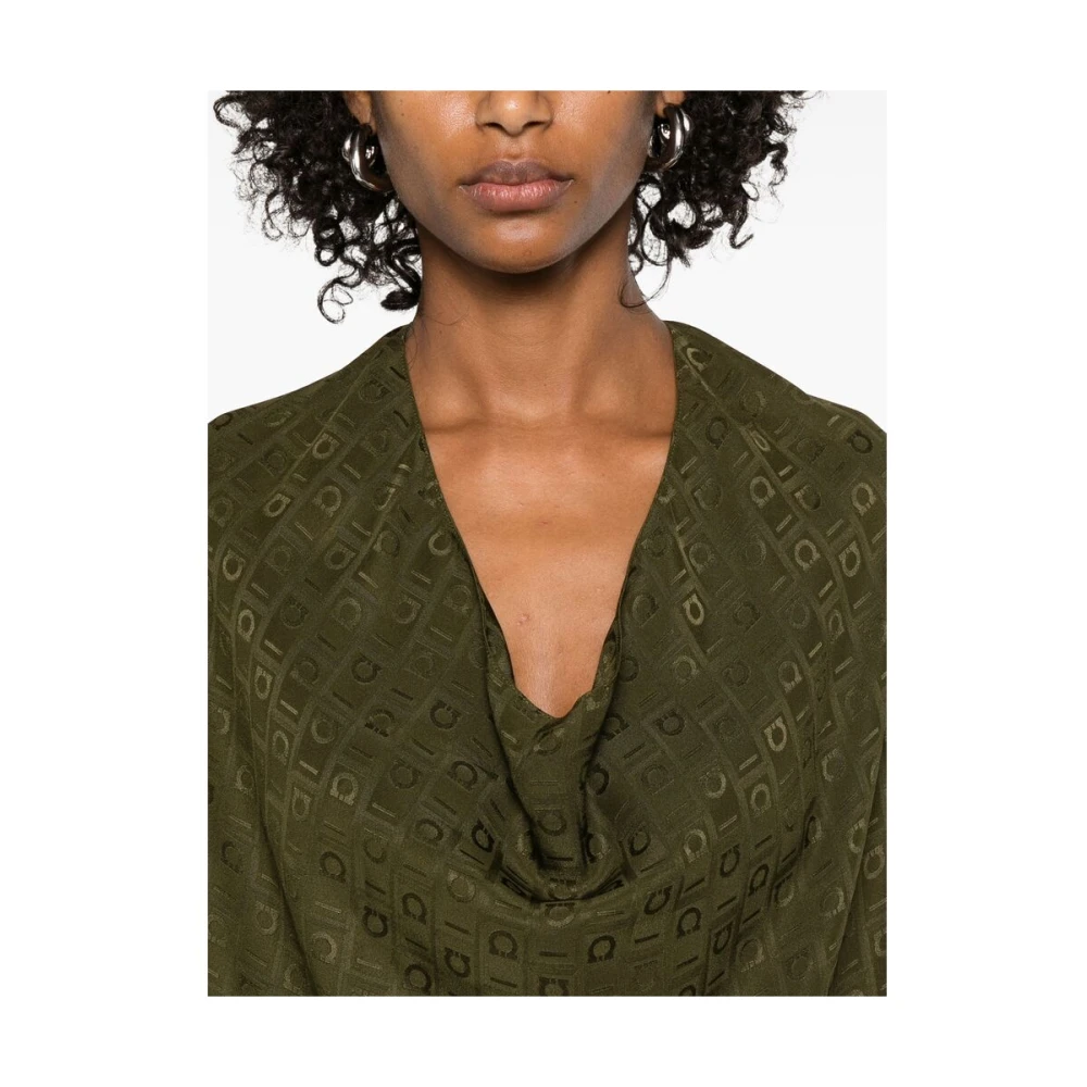 Salvatore Ferragamo Olijfgroene Gedrapeerde Panel Jurk Green Dames