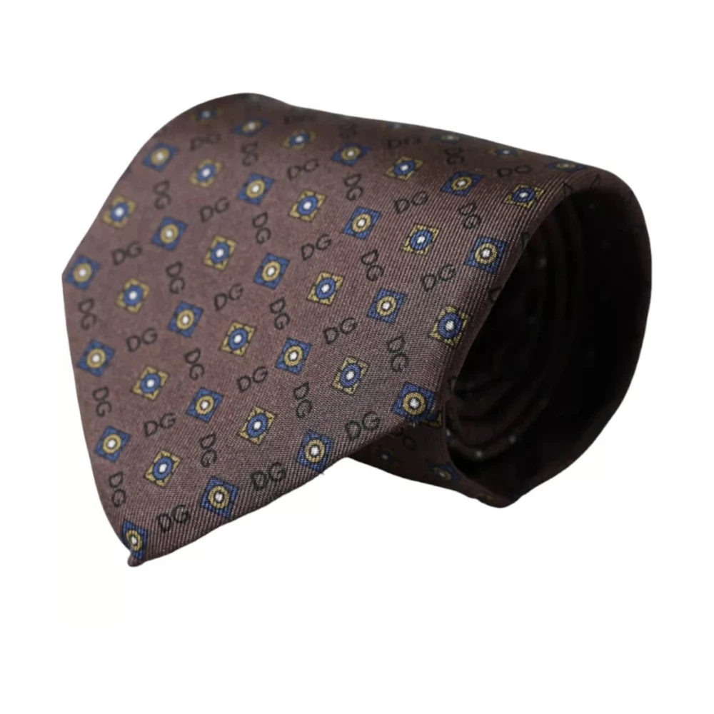 Dolce & Gabbana Bruine Zijden Stropdas met Logodetails Brown Heren