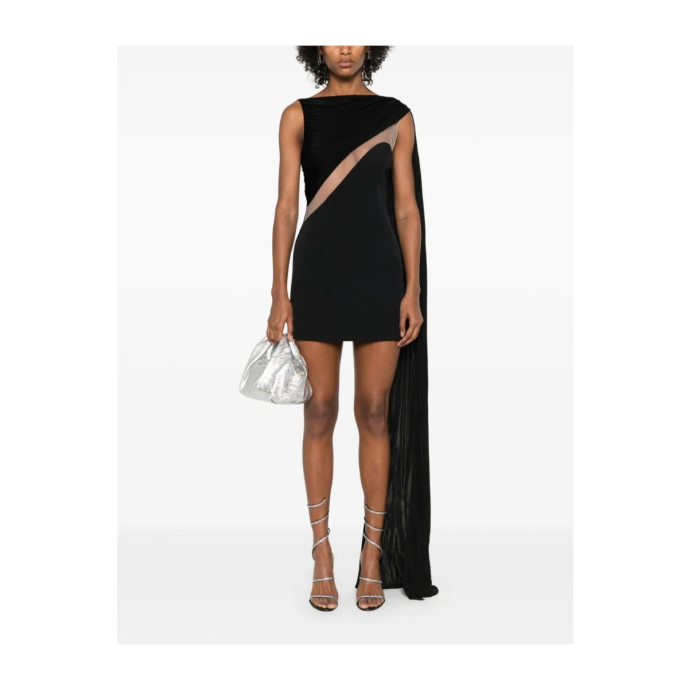 David Koma Zwarte Tule Minijurk Korte Mouw Black Dames