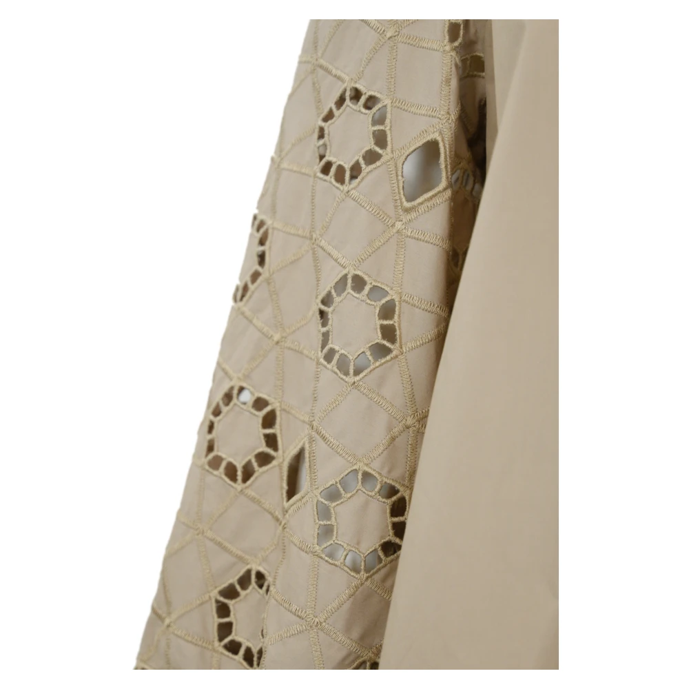 Dondup Katoenen Geborduurde Jurk met Lange Mouwen Beige Dames