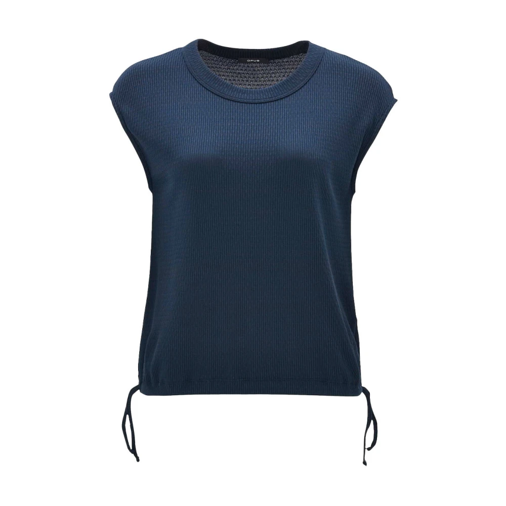 Opus Korte Mouw Top Sewuki Blue Dames