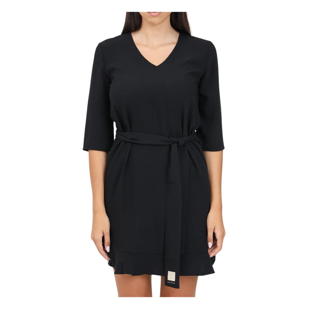 Armani Exchange Women's Black Flared Dress With Zipper Closure