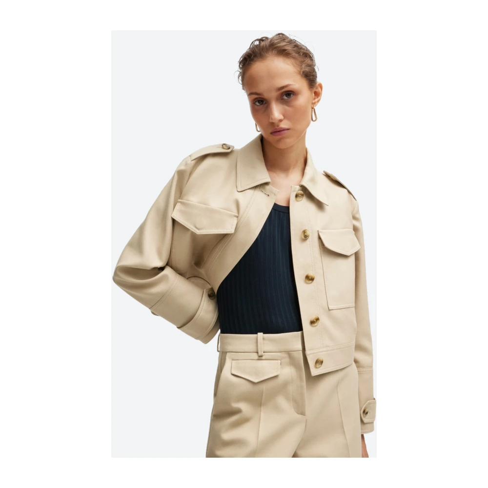 Hugo Boss Relaxed Fit Katoenen Broek Beige Dames