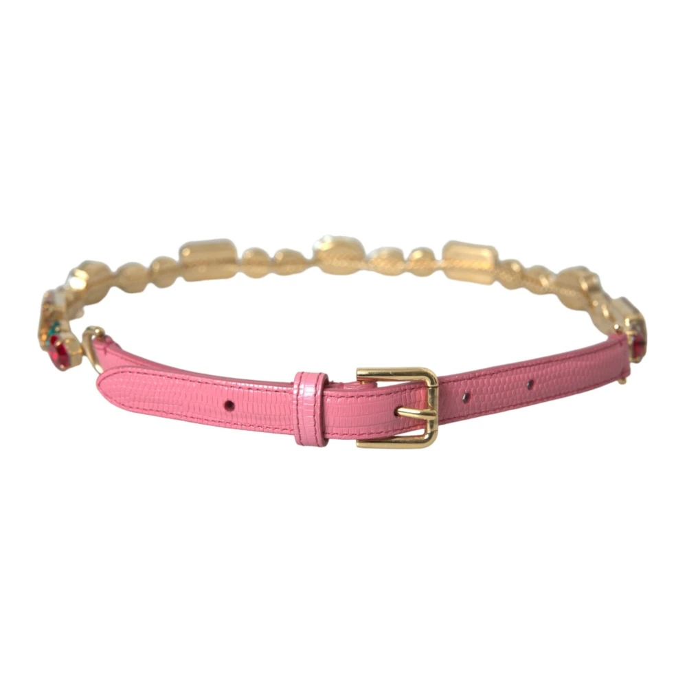 Dolce & Gabbana Pink Leather Crystal Chain Embellished Belt - 85 cm / 34 Inches - Image 2