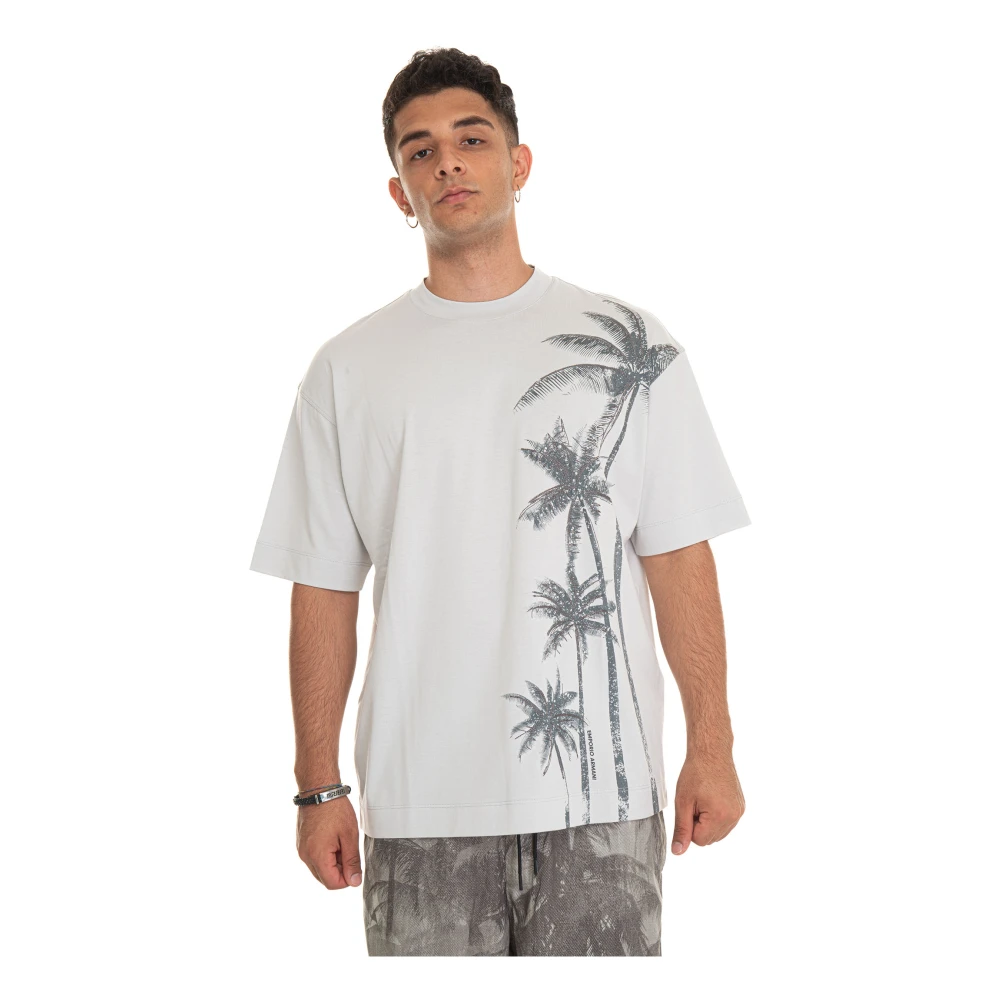 Emporio Armani Palmboom Fantasie Ronde hals T-shirt Gray Heren