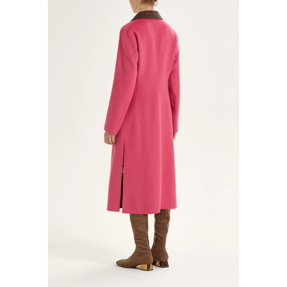 Maliparmi Handgemaakte Wollen Jas met Splitten Pink Dames