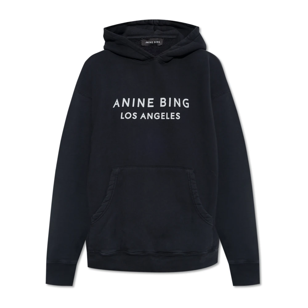 Anine Bing Logo Print Oversized Hoodie Black Dames