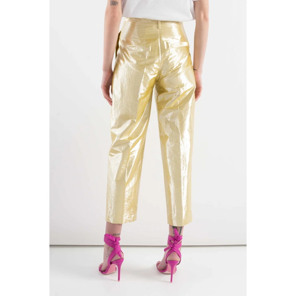 Tela Hoge Taille Lurex Casual Broek Yellow Dames