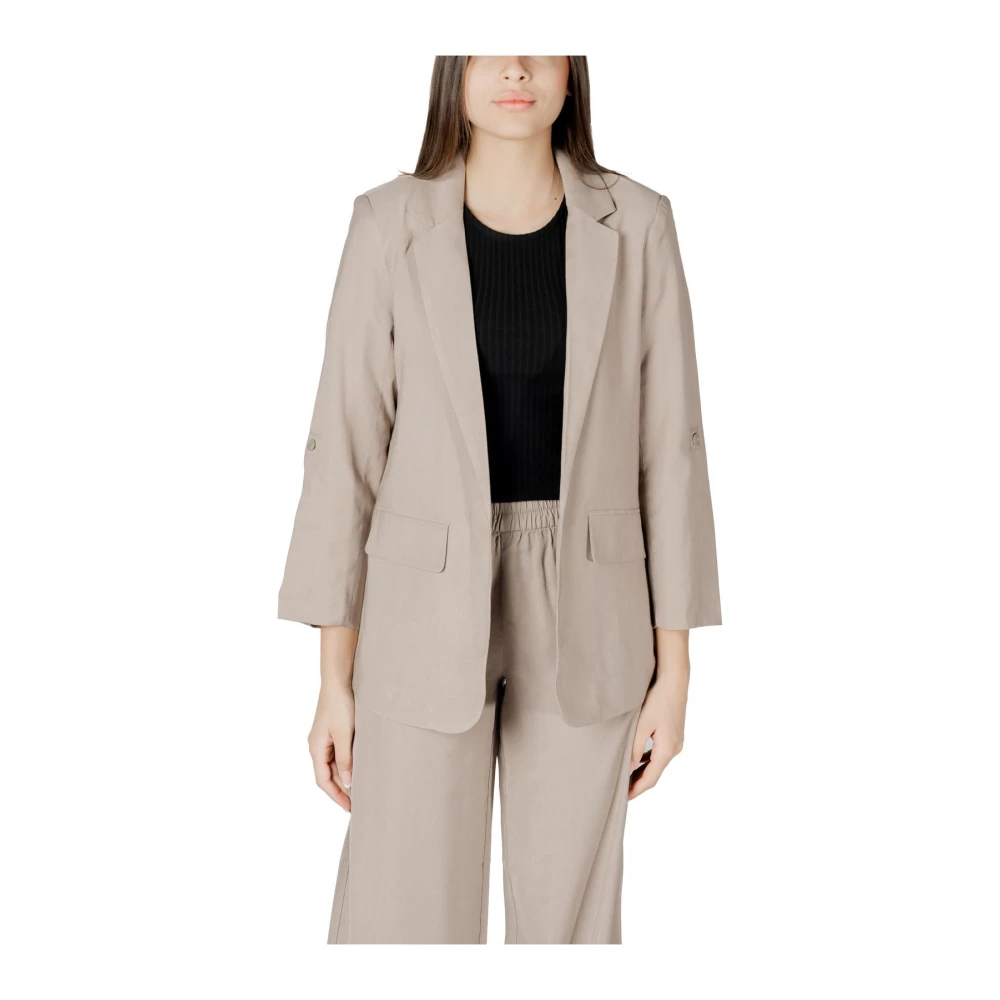 Only Women's Beige Blazers, S, V-Neck Blazer Pant Set