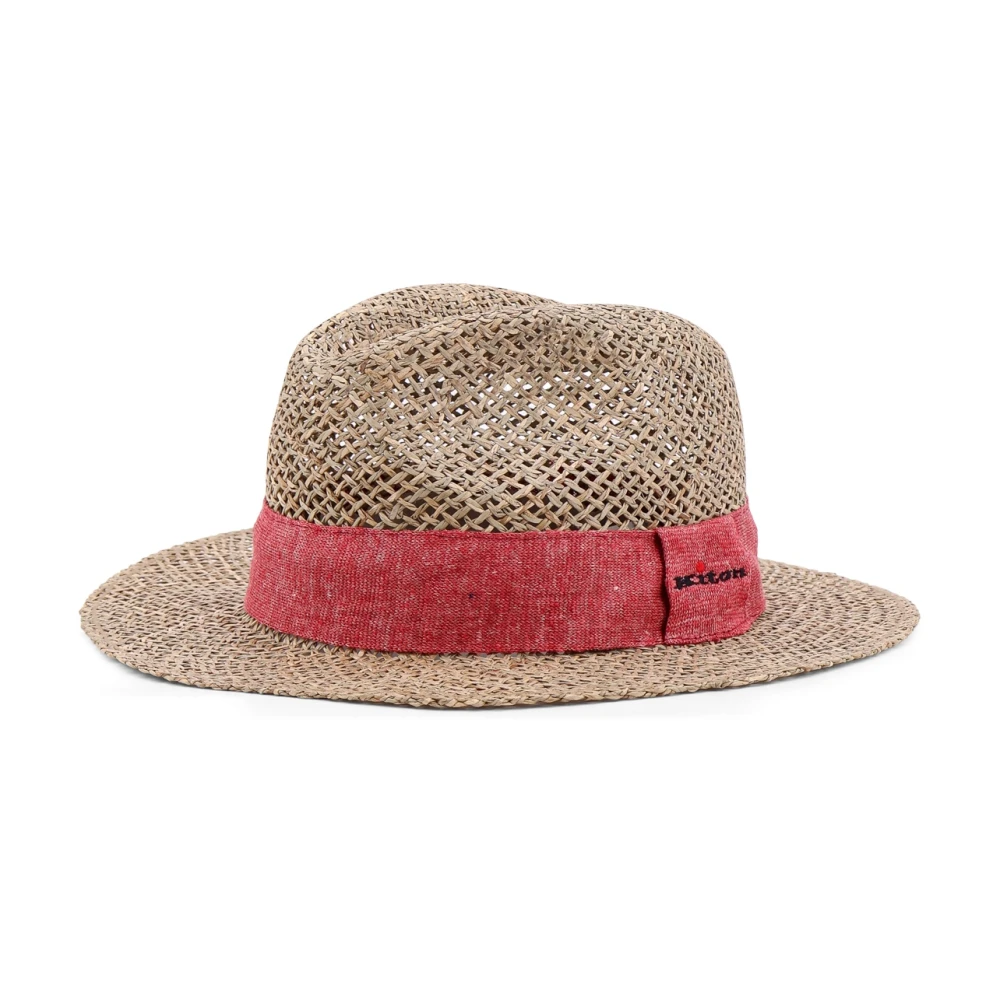 Kiton Strohoed met geborduurd logo Beige Heren