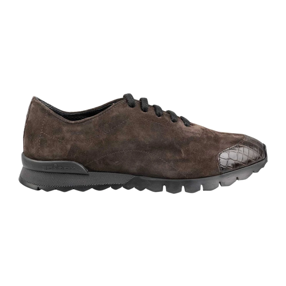 Kiton Suede en Krokodillenleren Sneakers Heren Schoenen Bruin
