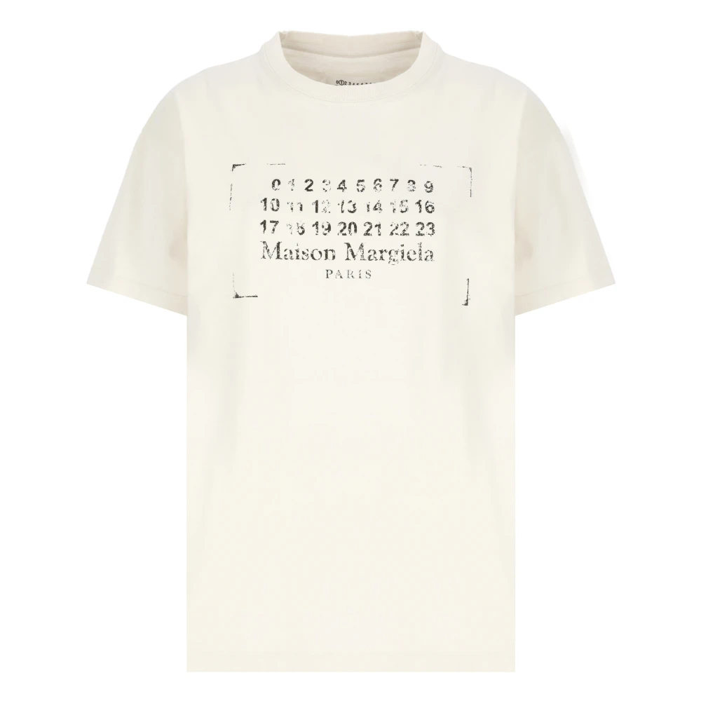 Maison Margiela Ivoor Katoenen T-shirt met Logo Beige Dames