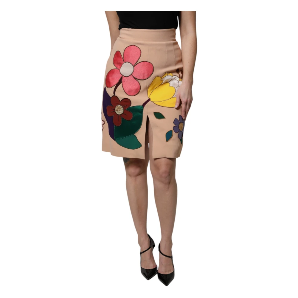 Dolce & Gabbana Women's Multicolor Short Skirts, 2XS, Beige Floral High Waist Pencil Skirt