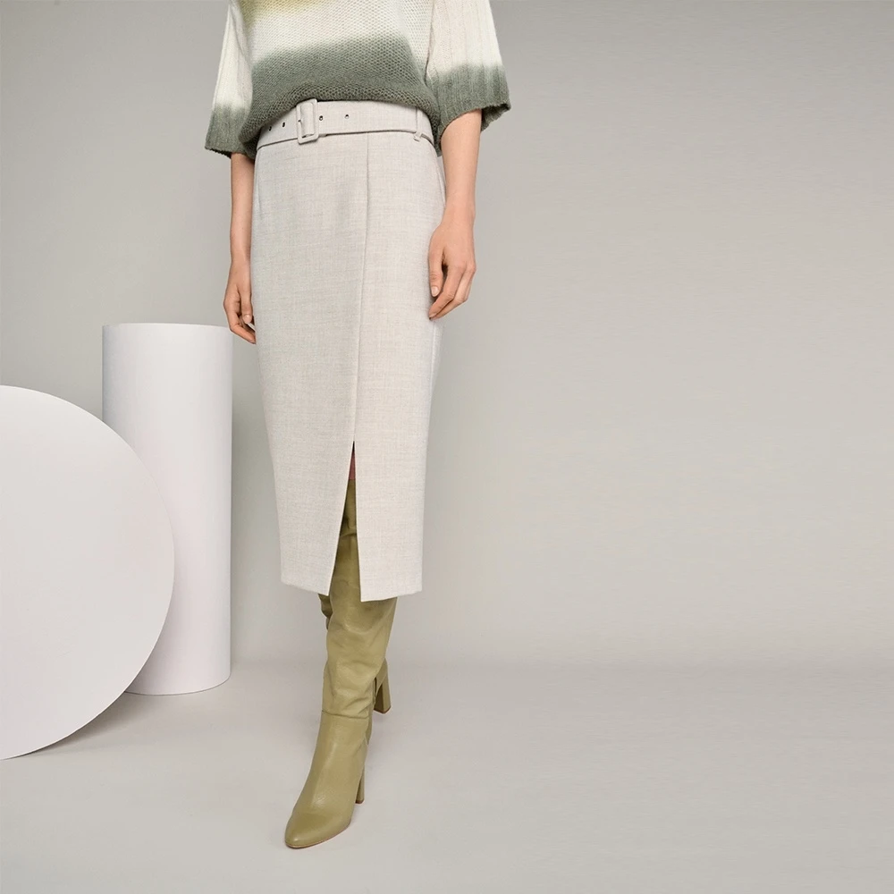 Marie Méro Beige Elegante Rok met Bijpassende Riem Beige Dames