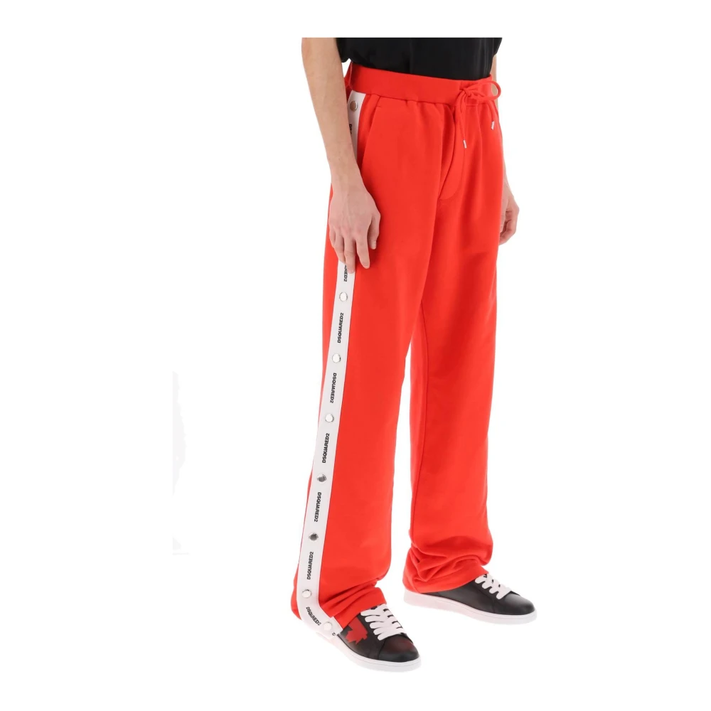 Dsquared2 Sweatpants met logo band en zijdelingse drukknoopsluitingen Red Heren