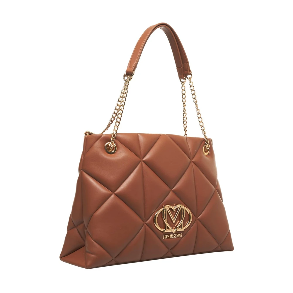 Love Moschino Geblokte Bruine Schoudertas Stijlvol Functioneel Brown Dames