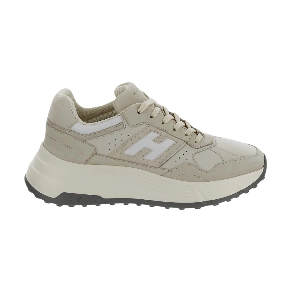 Hogan Leren Vetersneaker Beige Dames