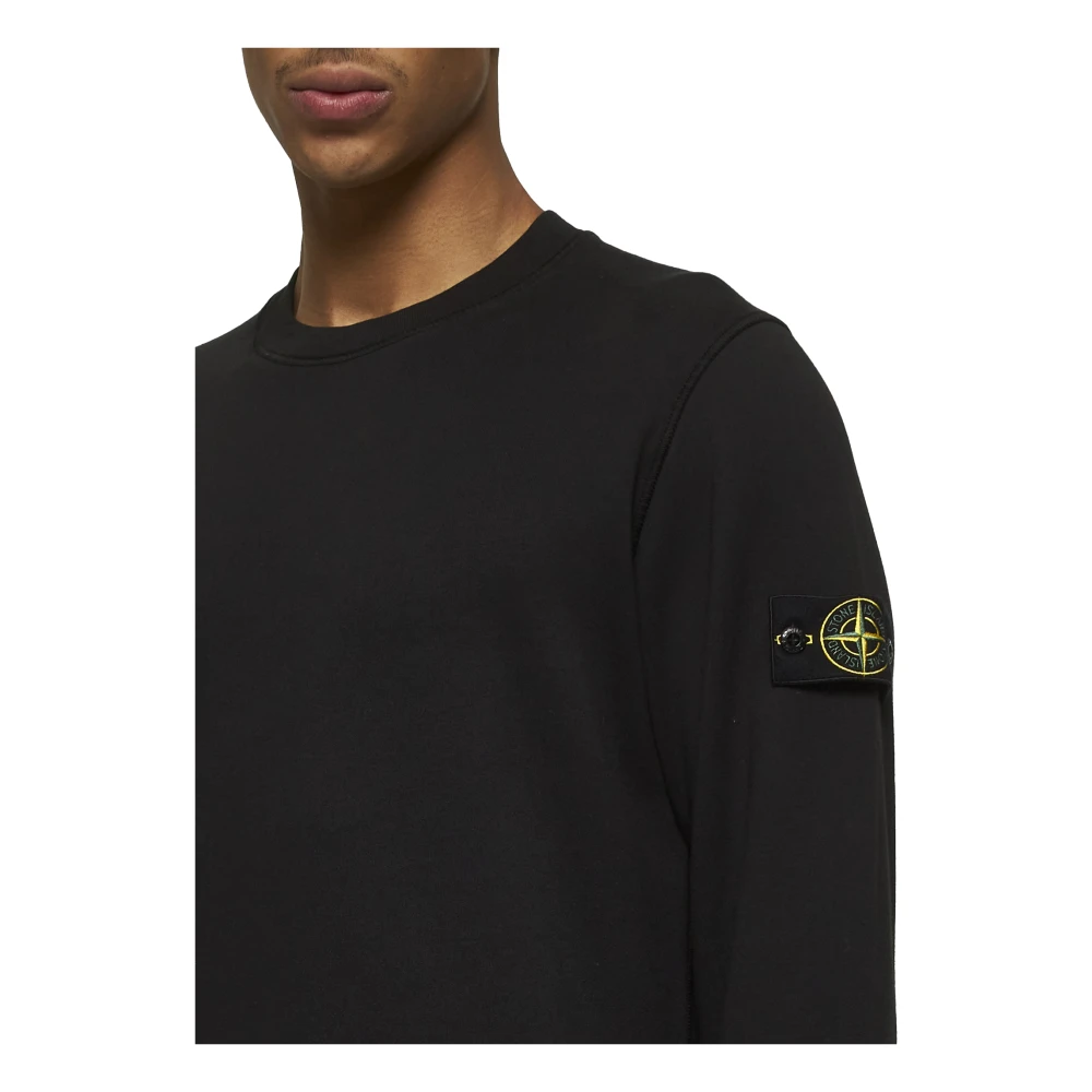 Stone Island Zwarte Ribgebreide Trui met Badge Black Heren