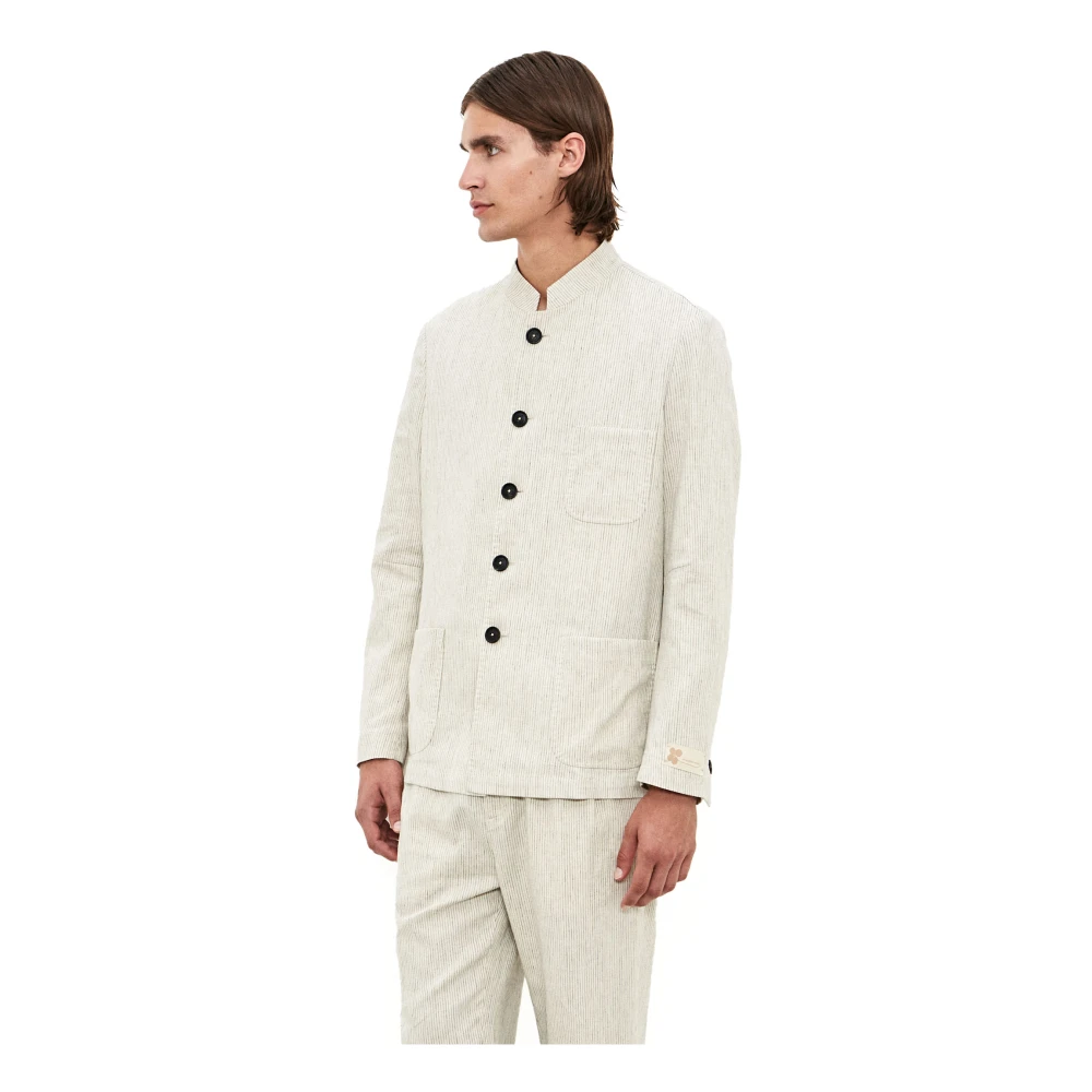 Massimo Alba Beige Linnen Katoenen Jas Guru Kraag Beige Heren