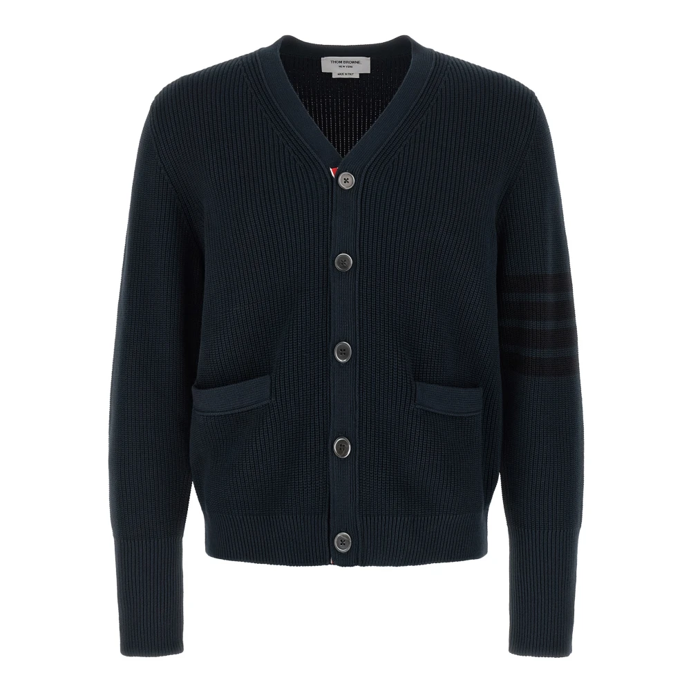 Thom Browne Men's Blue Gart Dyed 4-Bar Cardigan - Cardigans - Xl - Knitwear