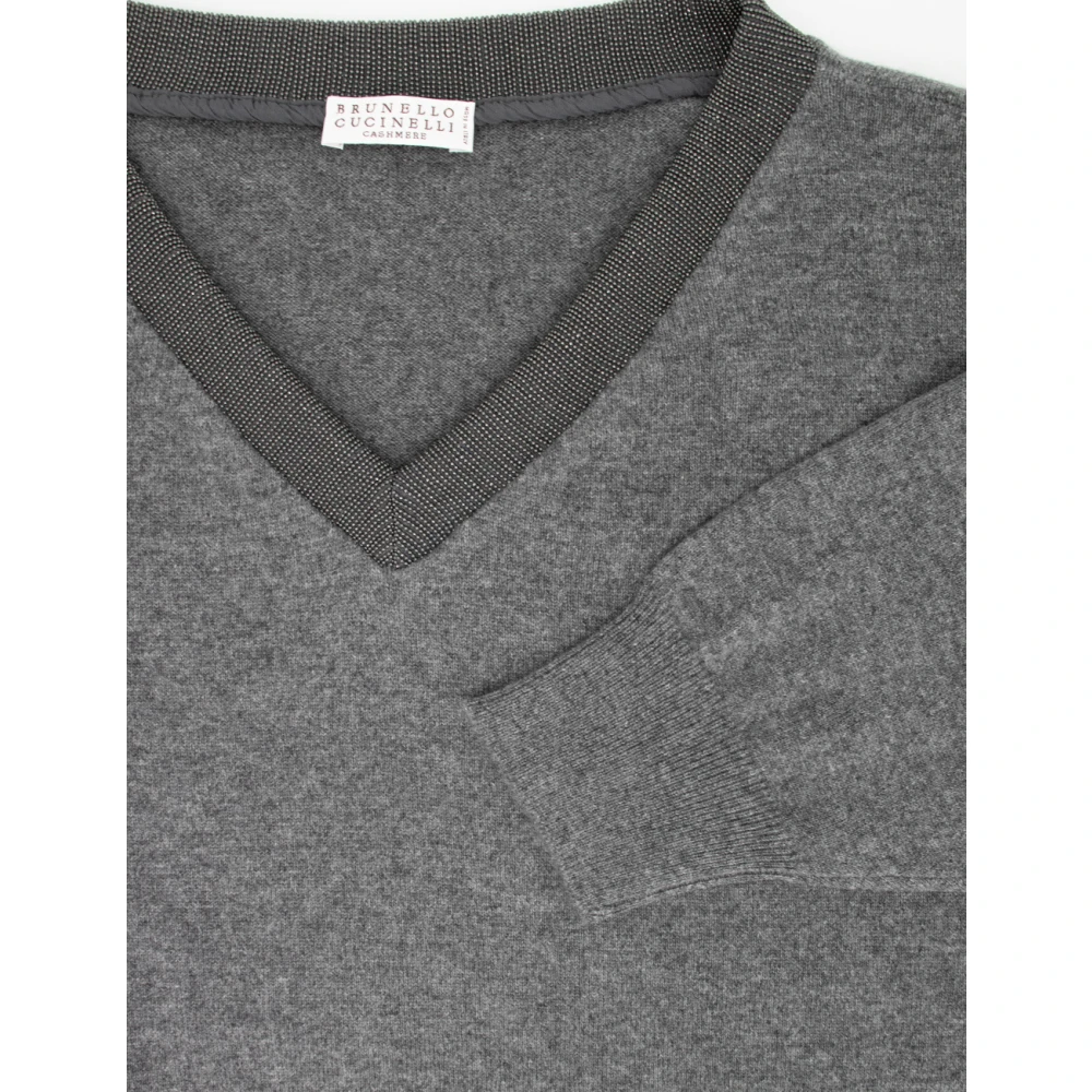BRUNELLO CUCINELLI Elegante V-hals trui met Juweel Detail Gray Dames