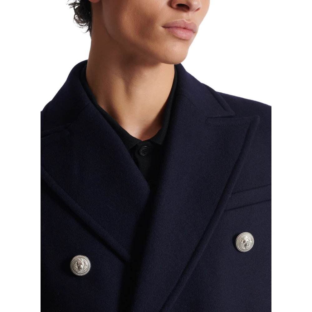 Balmain Korte gevilde wollen jas Blue Heren