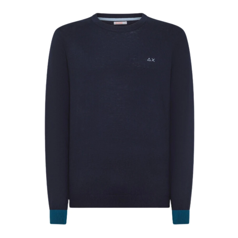 Sun68 Men's Blue Round-Neck Knitwear, S, Jumper With Round Elbow Detail