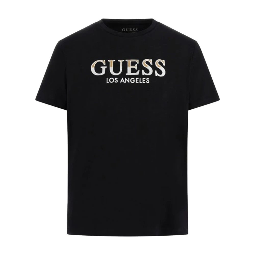 Guess Zwart Katoen Logo T-shirt Black Heren